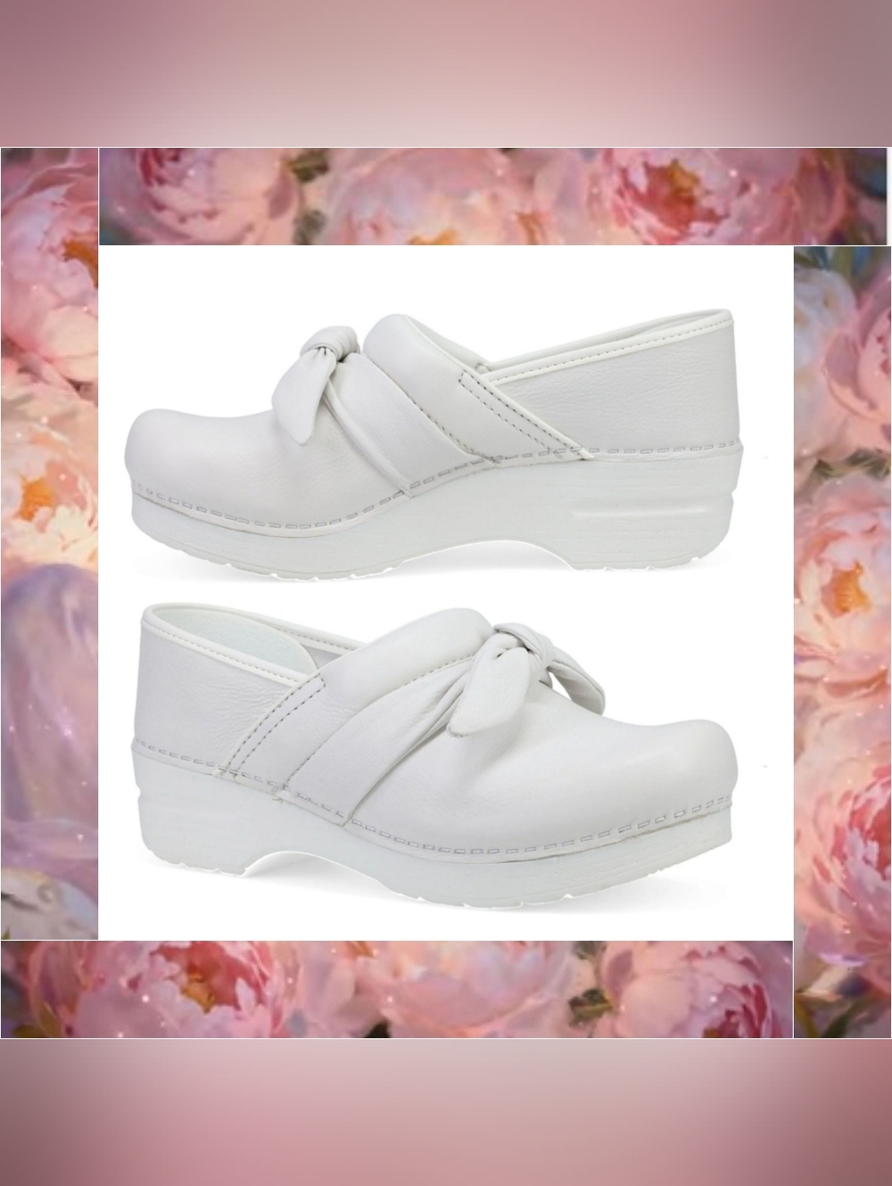 Dansko Pro Bow Clogs White Nappa Soft Leather Spring Prairie Cottage Gypsy ♡